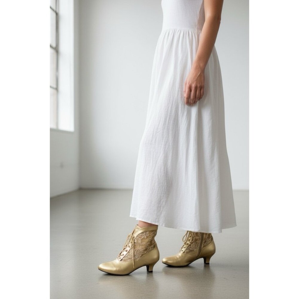 *Pleaser Funtasma Dame Boots Womens 9.5? Gold Lace Victorian Gilded Age Cosplay
